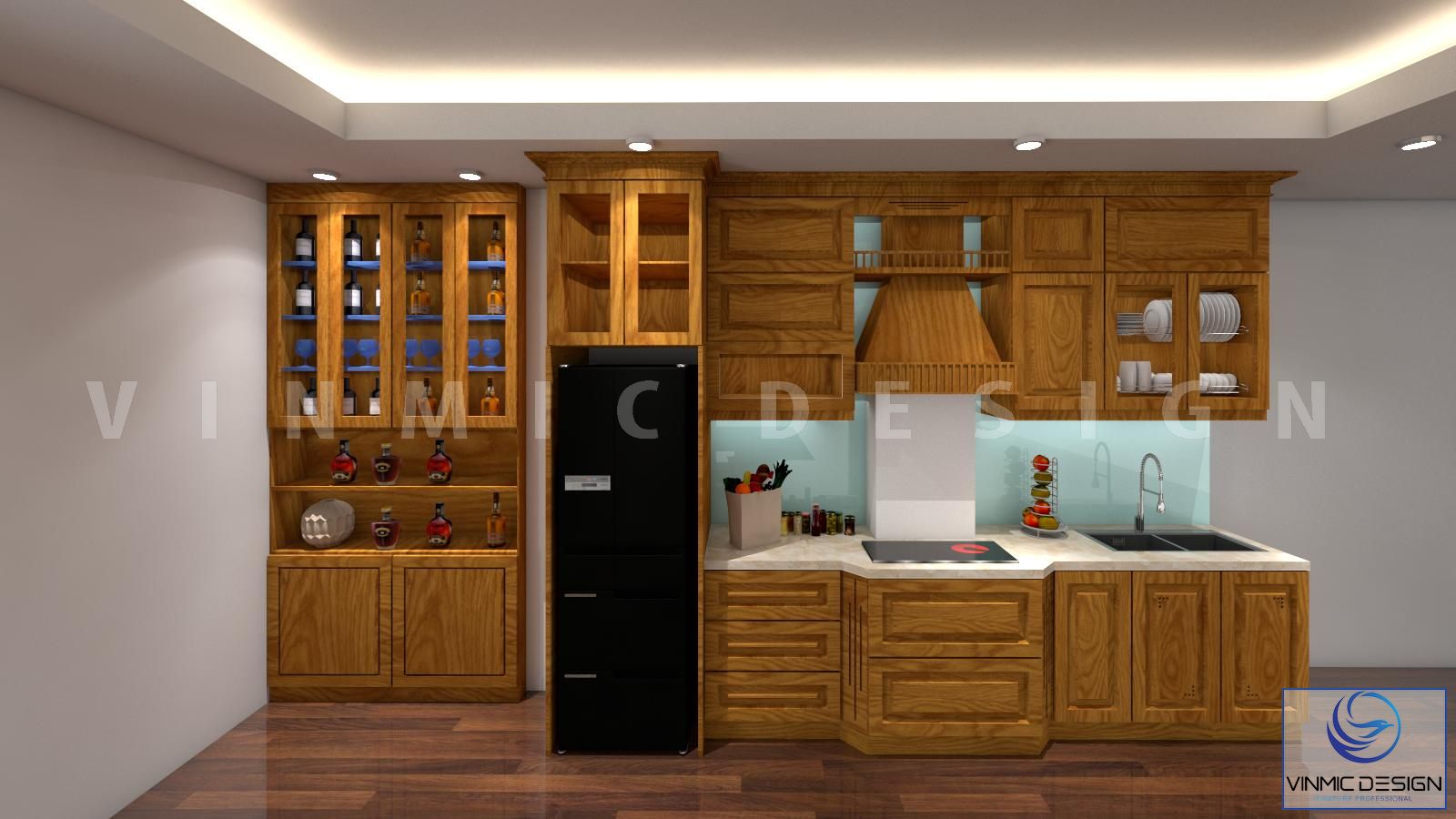 Thiết kế tủ bếp với Sồi Nga