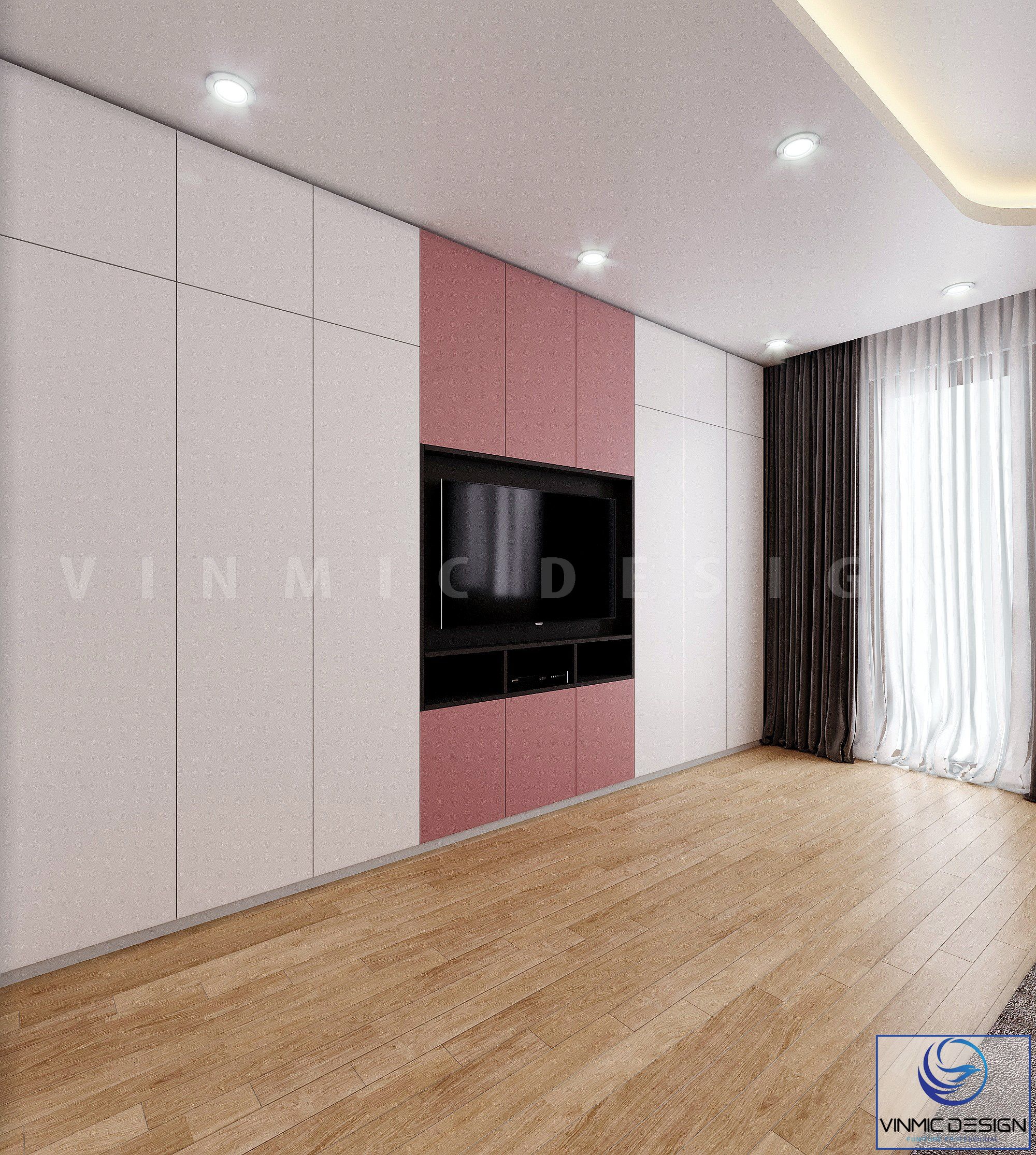 Hệ tủ ti vi và tủ áo kết hợp, thiết kế gọn gàng