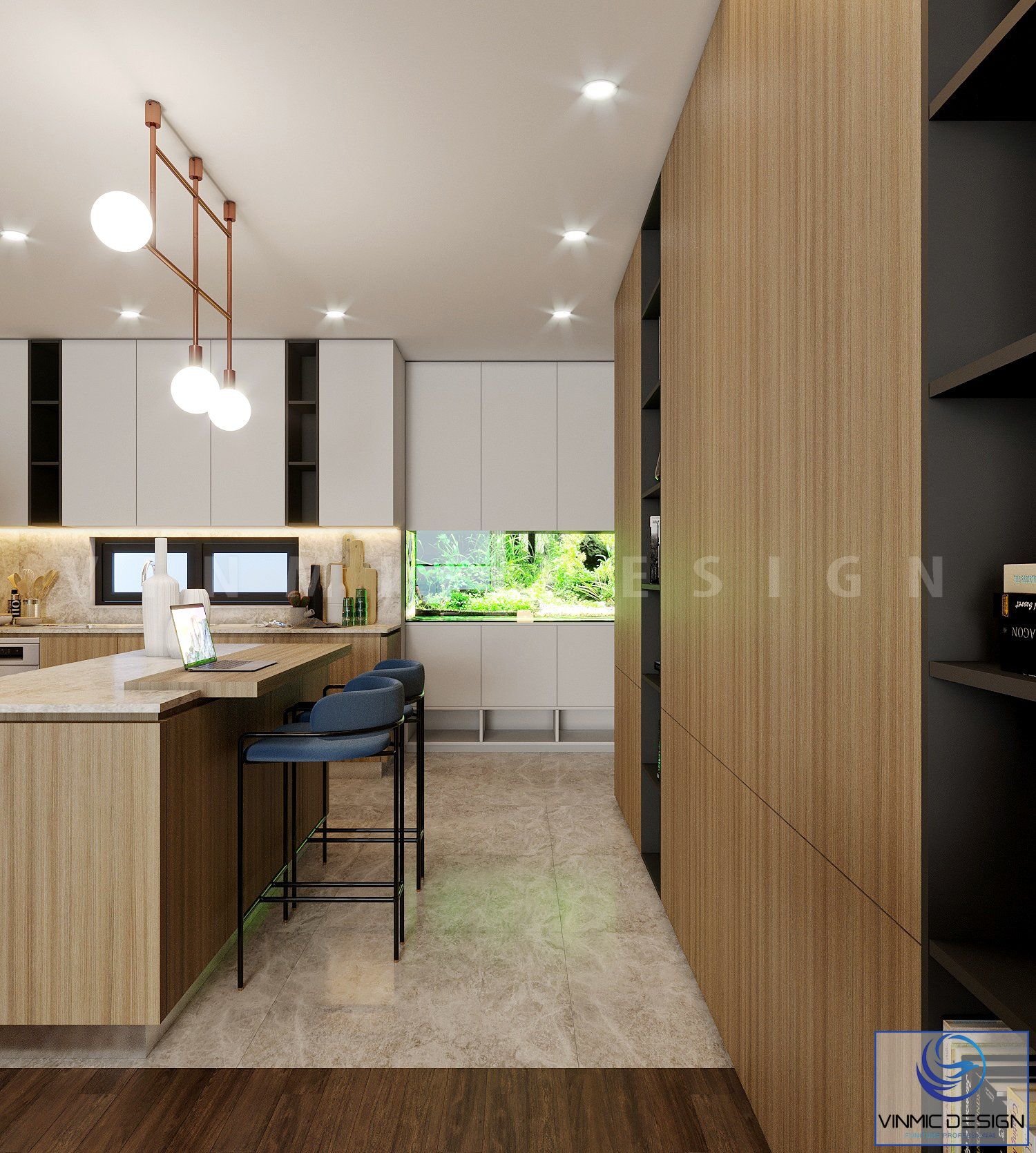 Một góc phòng bếp với cửa chính