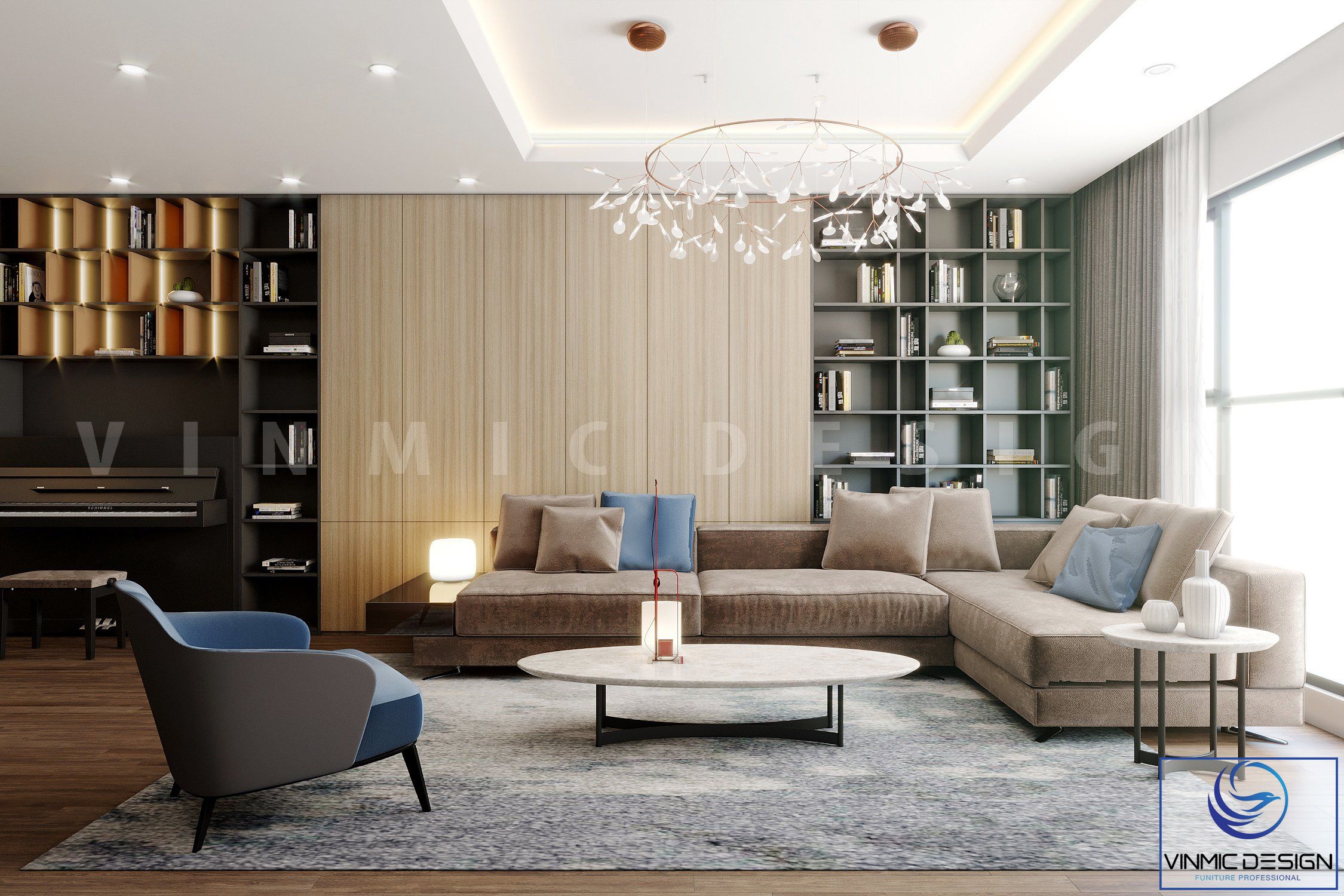 Thiết kế phòng khách với sự nổi bật từ bộ sofa