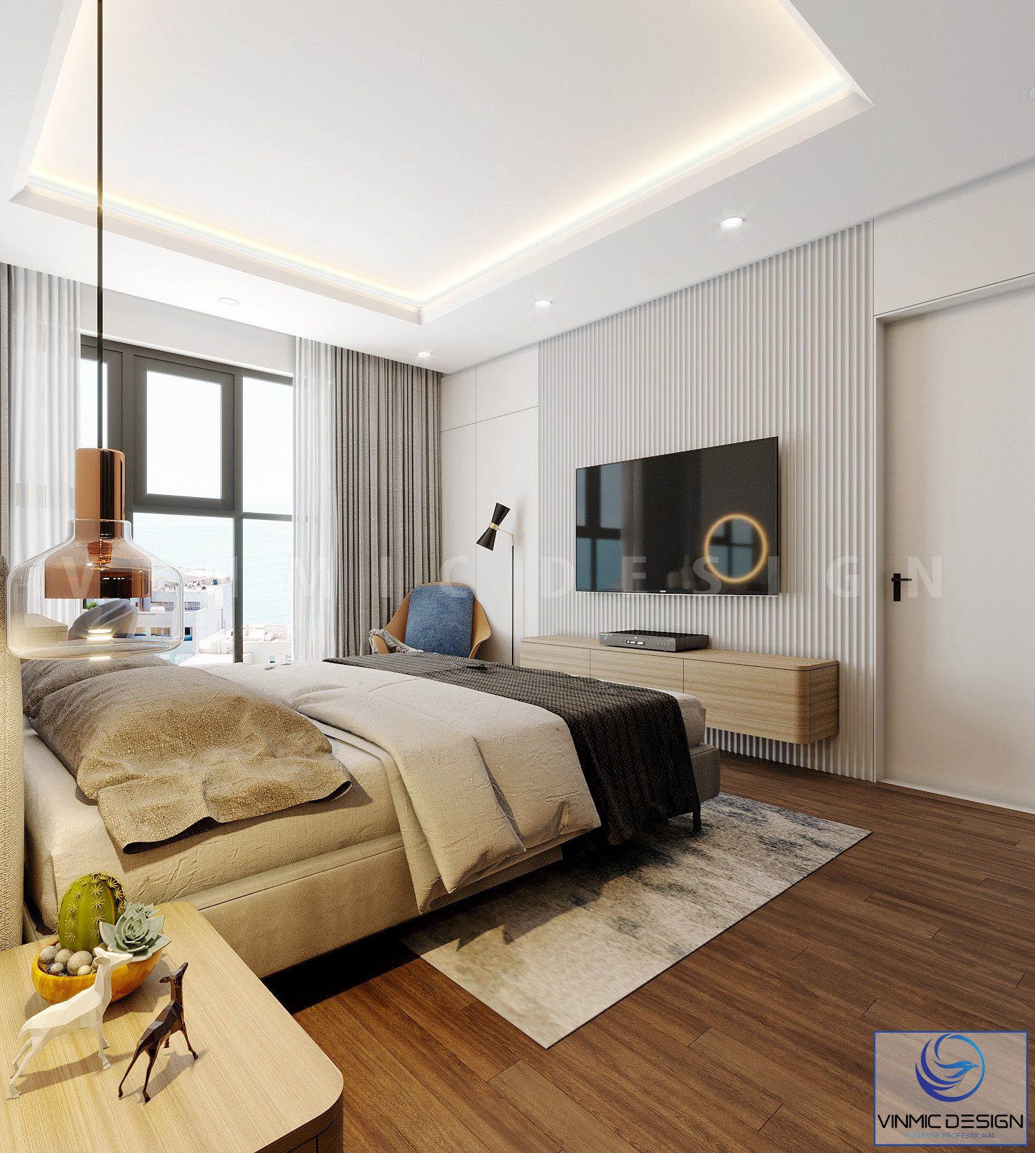 Phòng ngủ được sử dụng vật liệu gỗ công nghiệp