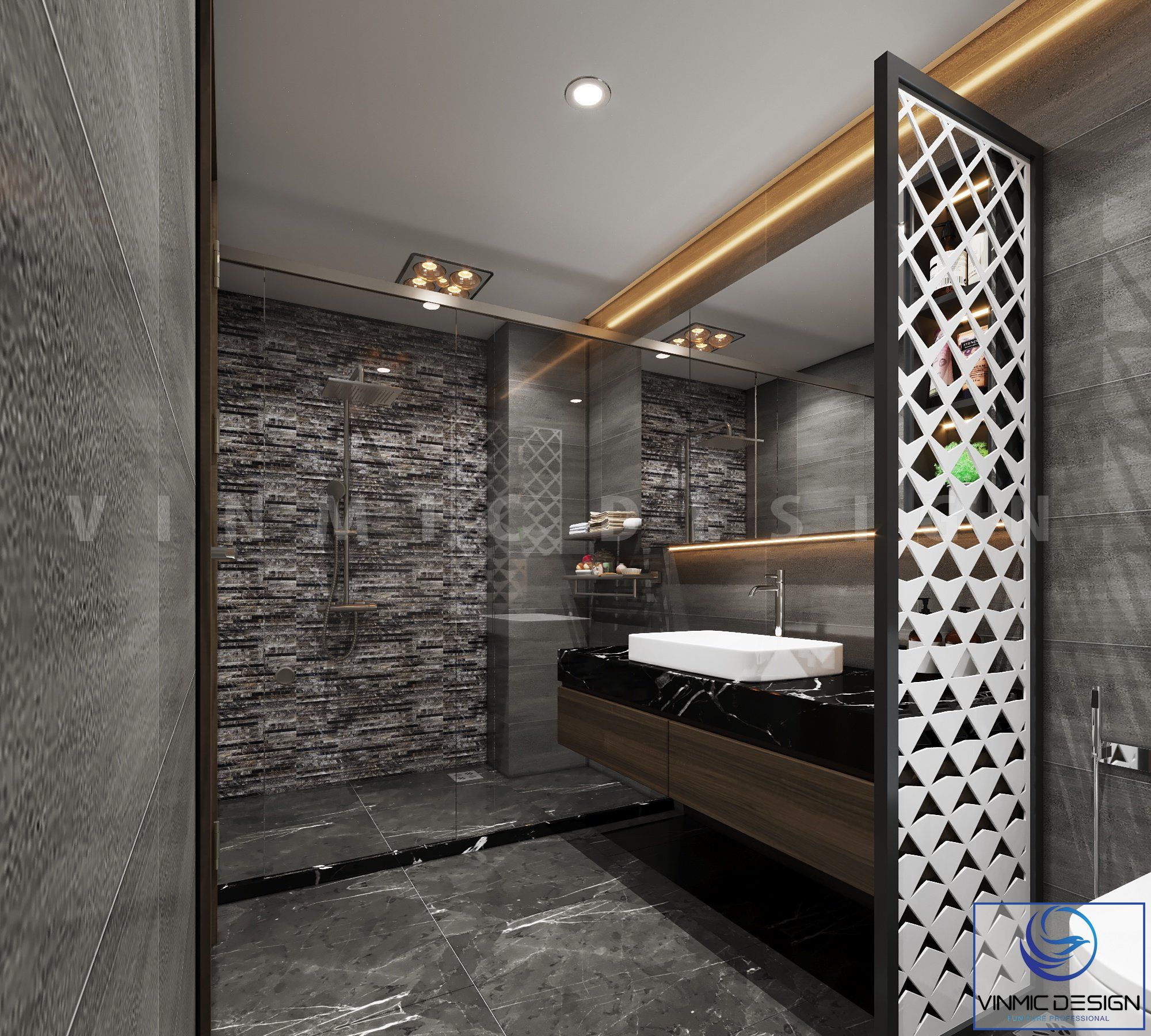 Mẫu phòng tắm hiện đại đẹp, tiện nghi cùng phong cách bày trí ngăn nắp.