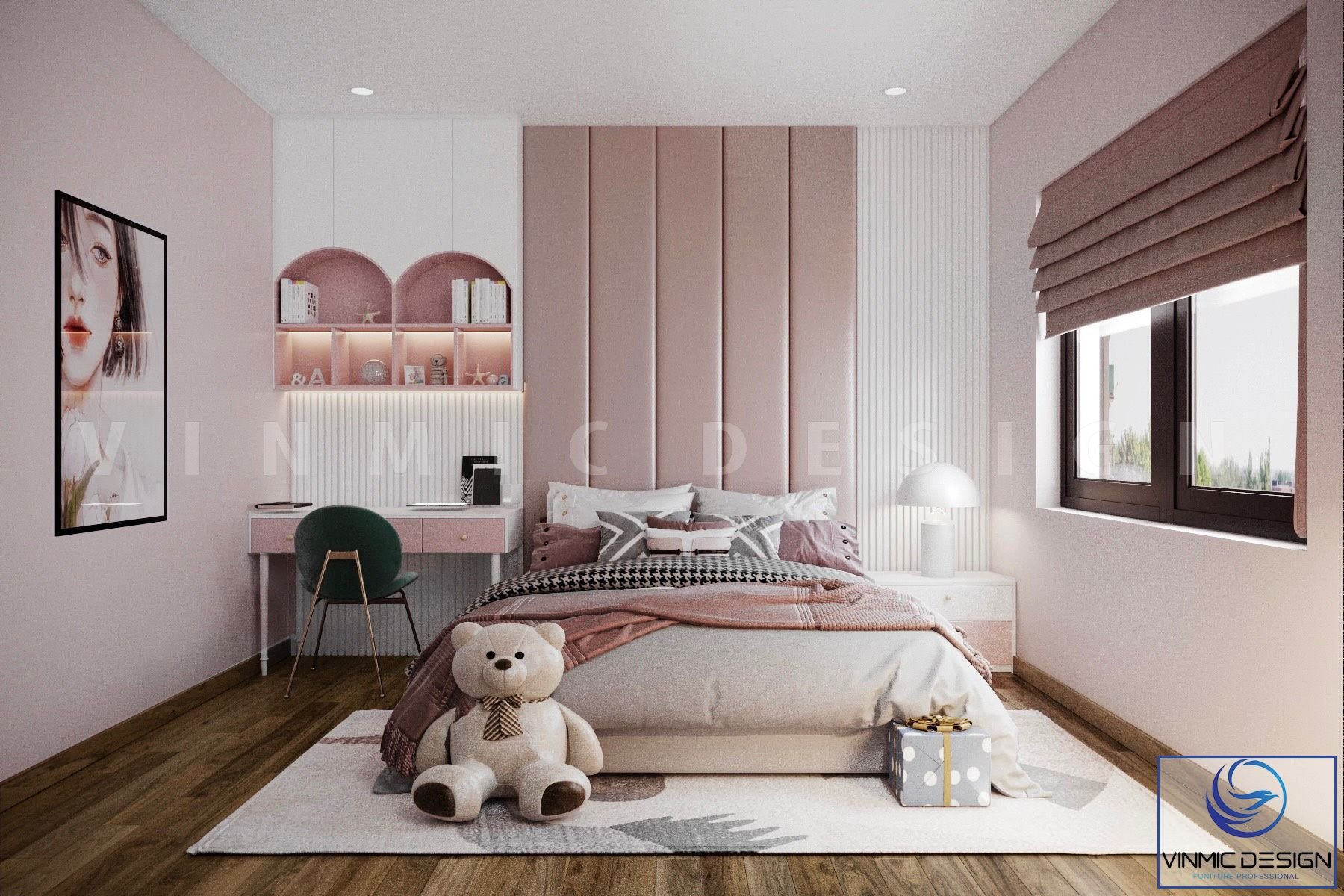 Thiết kế trang trí nội thất phòng ngủ bé gái hiện đại