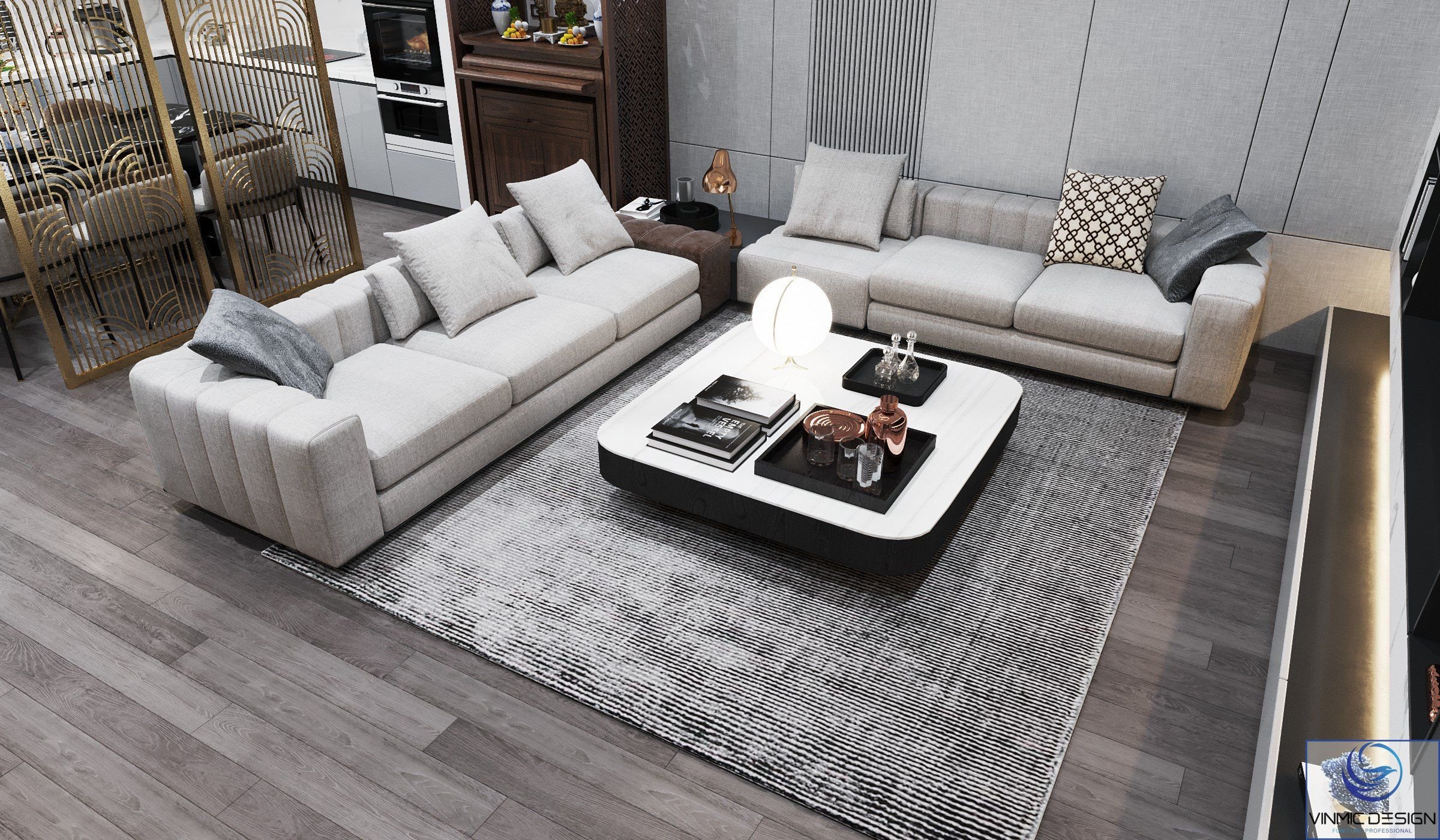 Bộ sofa văng dài được thiết kế với chất liệu nỉ cao cấp