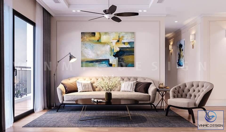 Bức họa nghệ thuật làm tăng giá trị cảm quan cho không gian phòng khách 