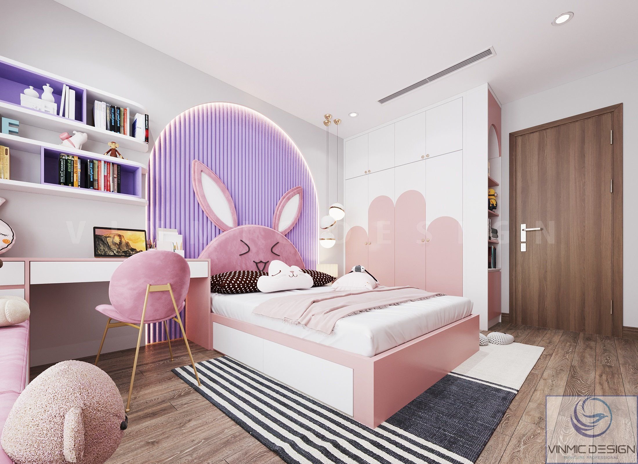 Tab đầu giường màu tím mộng mơ tô điểm cho không gian thêm sắc màu 