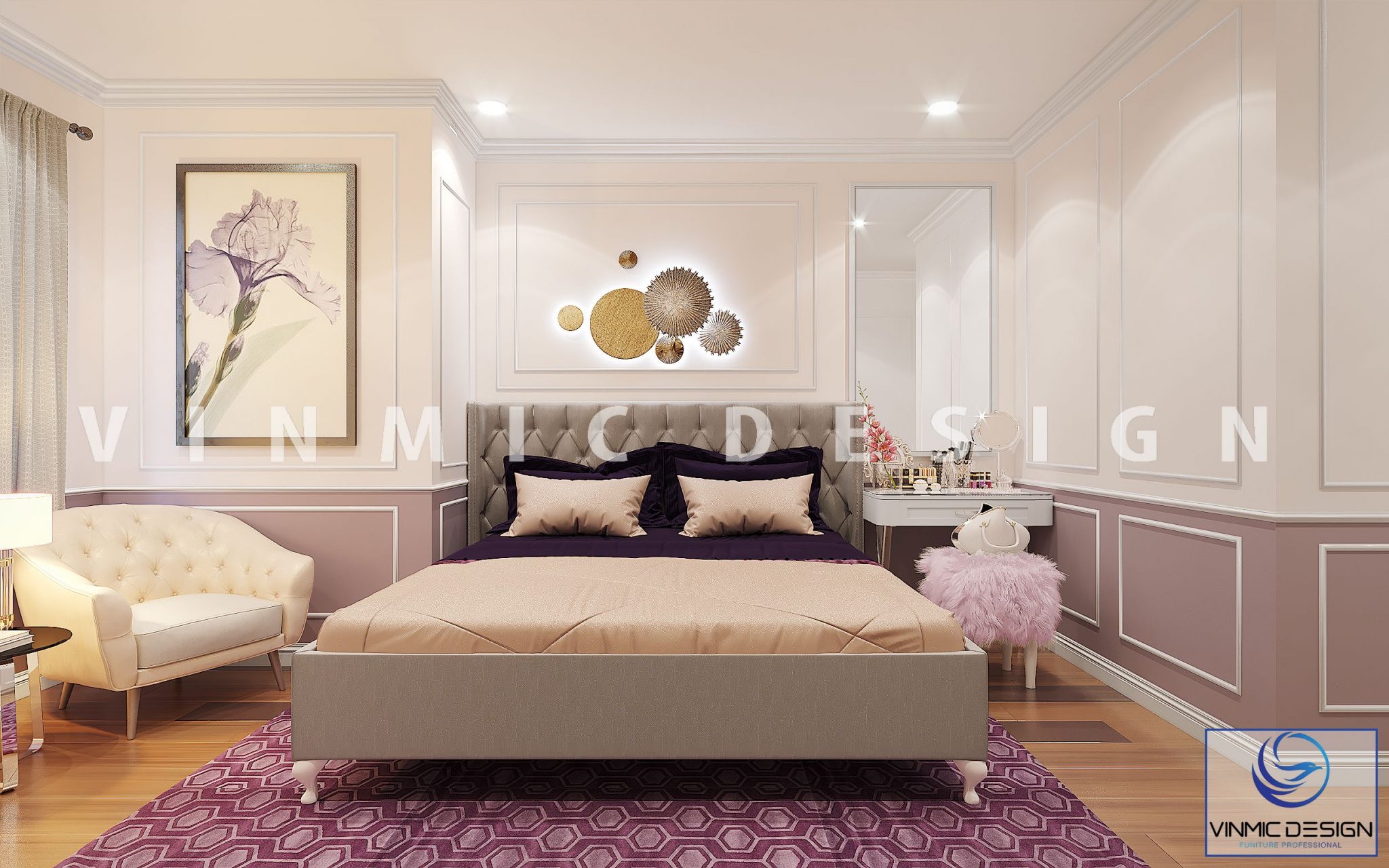 Thiết kế nội thất phòng ngủ chung cư mang phong cách tân cổ điển 