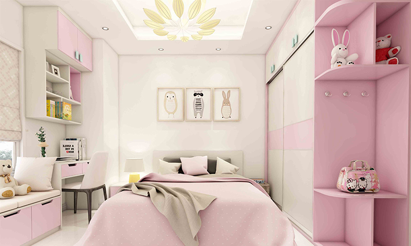 Màu hồng đào đáng yêu tràn ngập không gian phòng ngủ của bé 