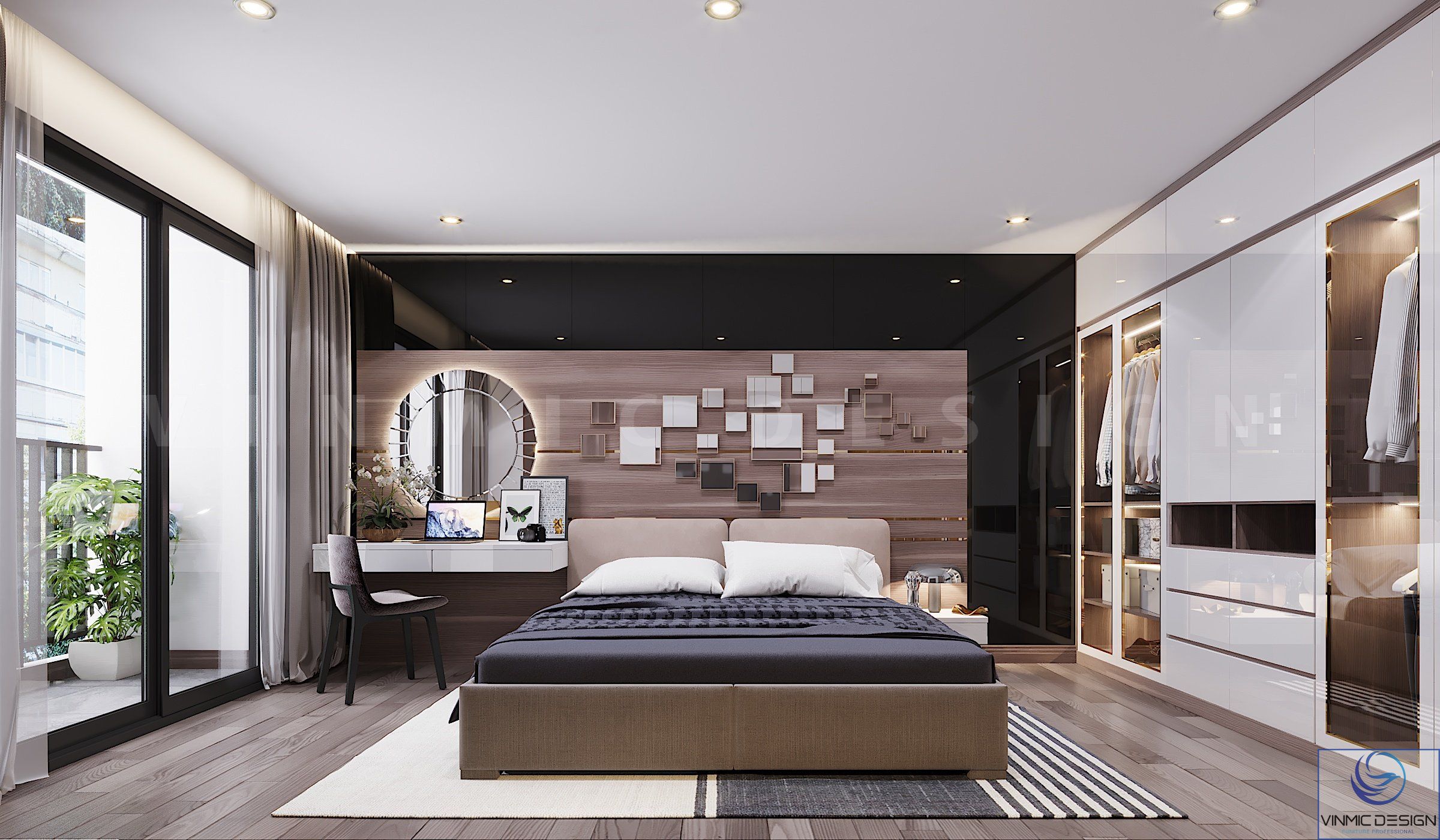 Thiết kế phòng ngủ biệt thự với ánh kính tràn ngập căn phòng 
