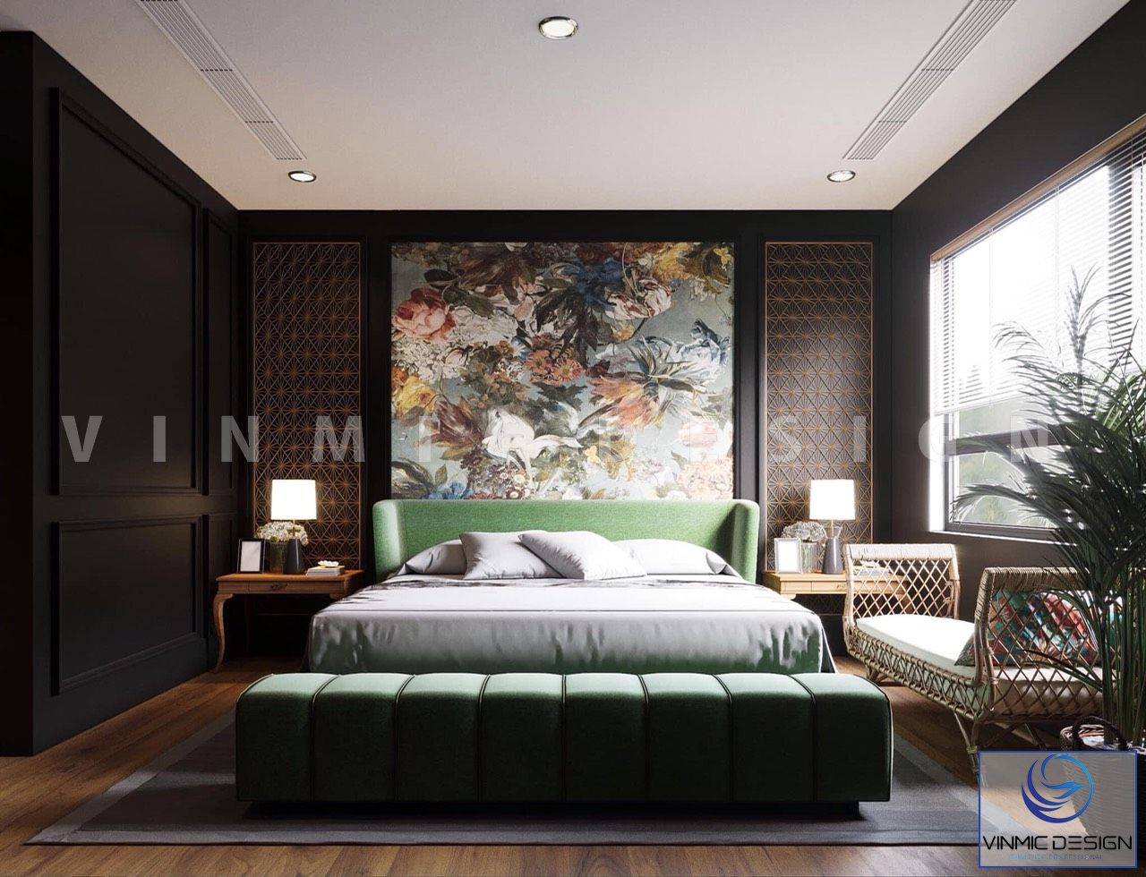 Thiết kế nội thất phòng ngủ cho căn hộ phong cách Á Đông
