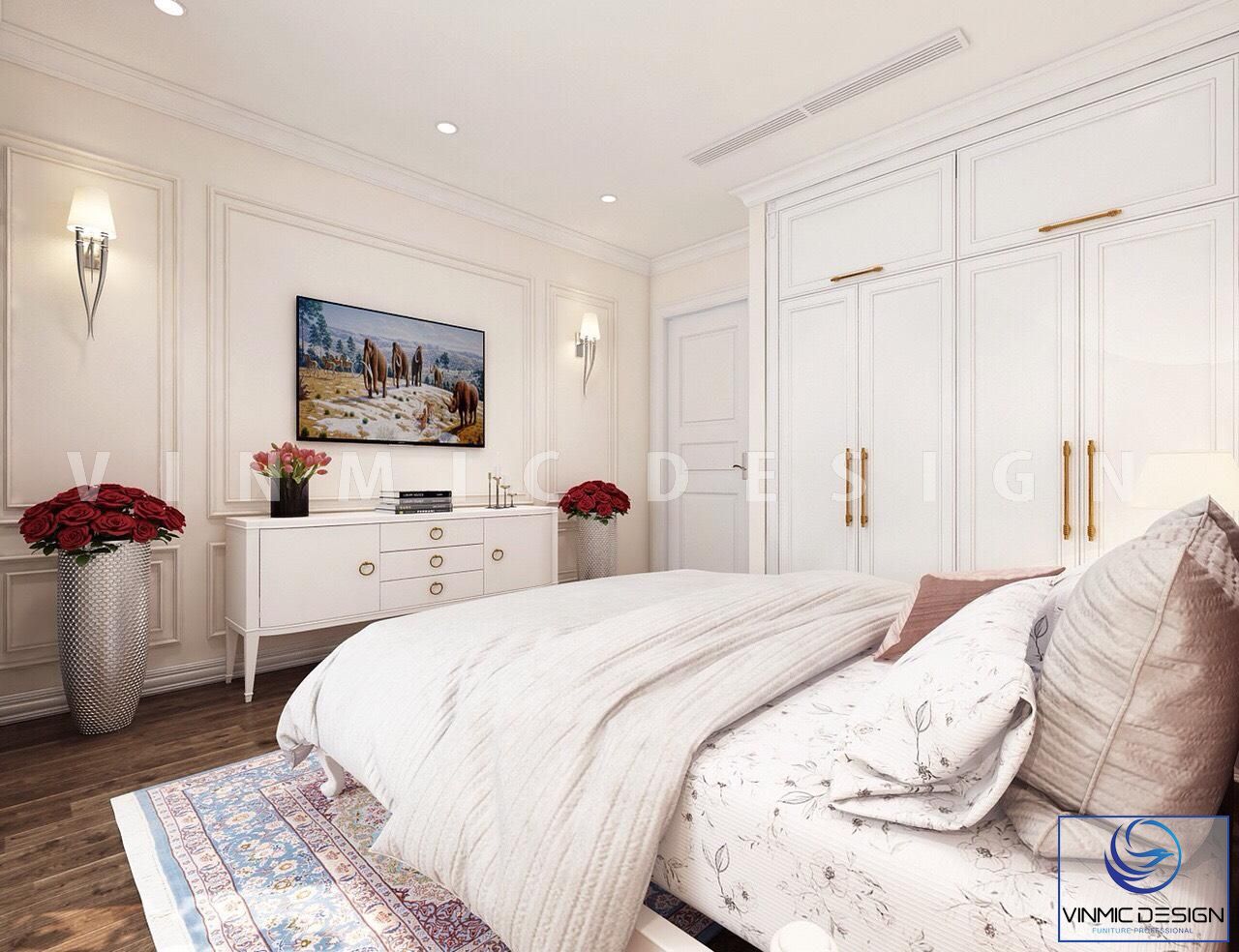 Thiết kế nội thất phòng ngủ cho bé gái với tone màu trắng chủ đạo tại biệt thự Vinhomes Imperia Hải Phòng