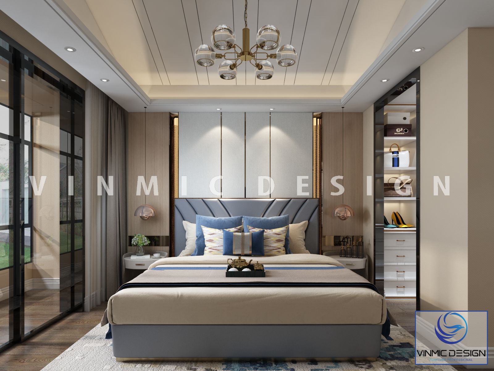 Thiết kế nội thất phòng ngủ hiện đại, sang trọng bởi KTS Vinmic Việt Nam tại nhà anh Hải