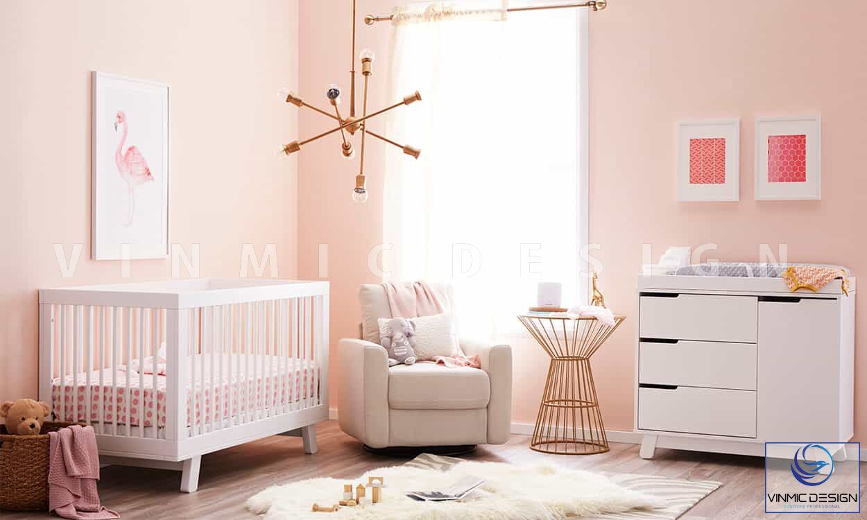 Thiết kế nội thất phòng ngủ bé sơ sinh với tone màu hồng dễ thương