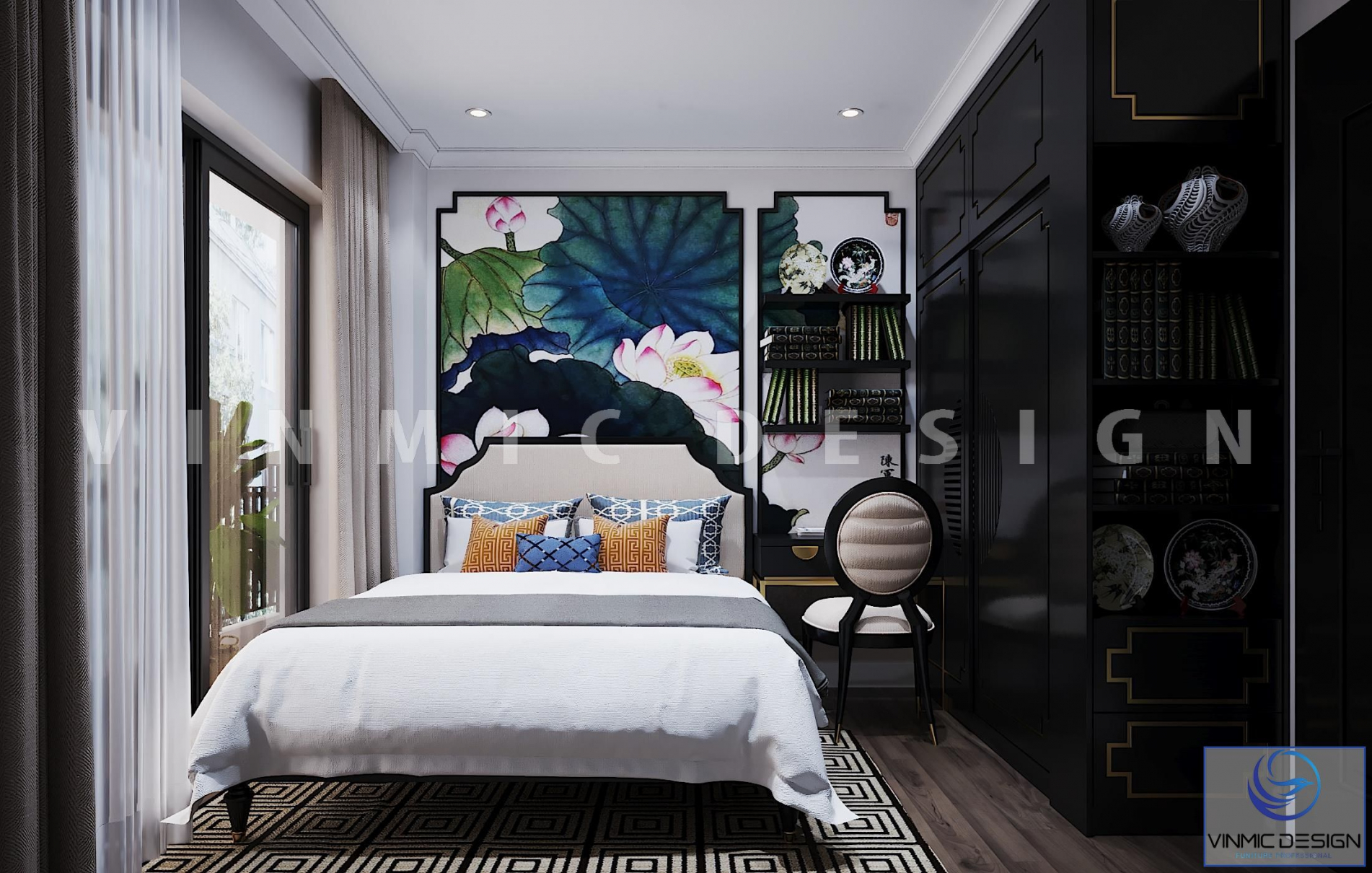  Thiết kế nội thất phong cách Indochine cho phòng ngủ.
