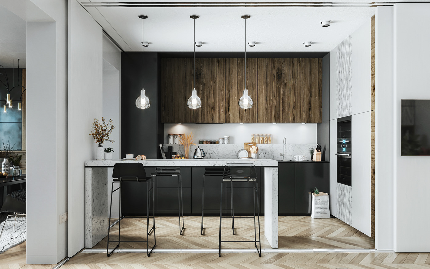 Thiết kế phòng bếp đơn giản phong cách Scandinavian 