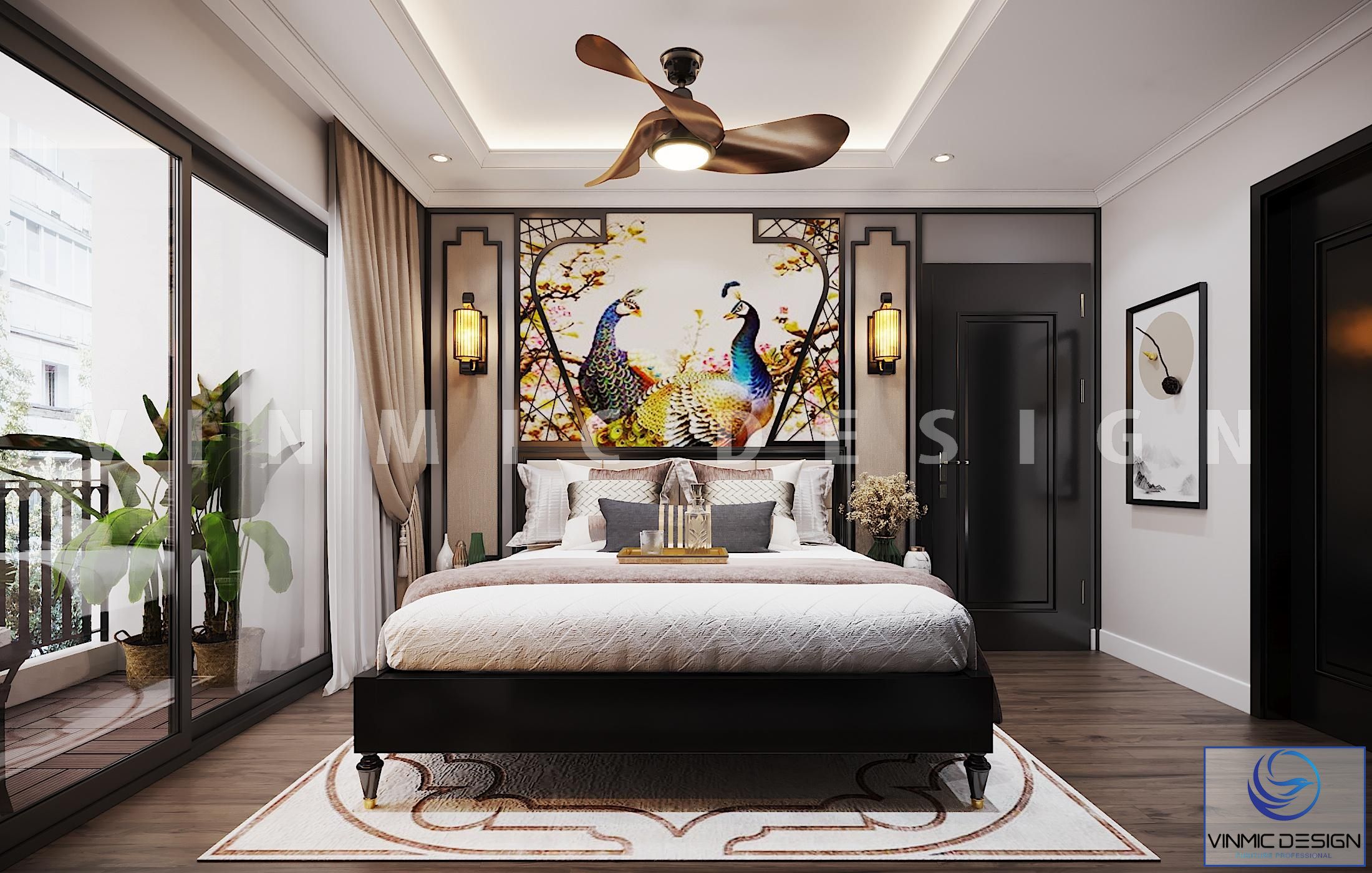 Thiết kế nội thất phòng ngủ master ấn tượng phong cách Indochine (Á Đông)