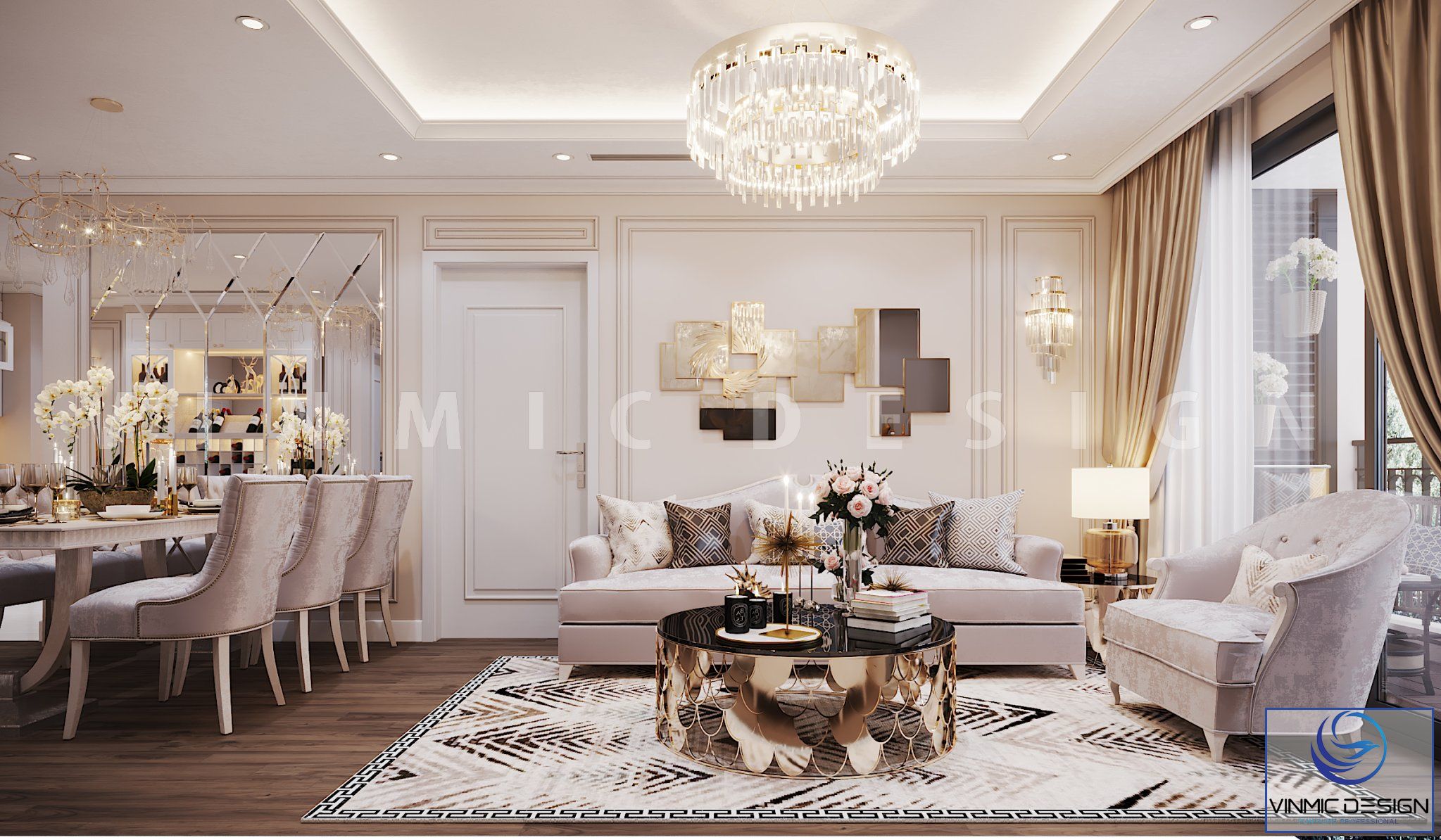 Thiết kế nội thất phòng khách chung cư theo phong cách tân cổ điển 