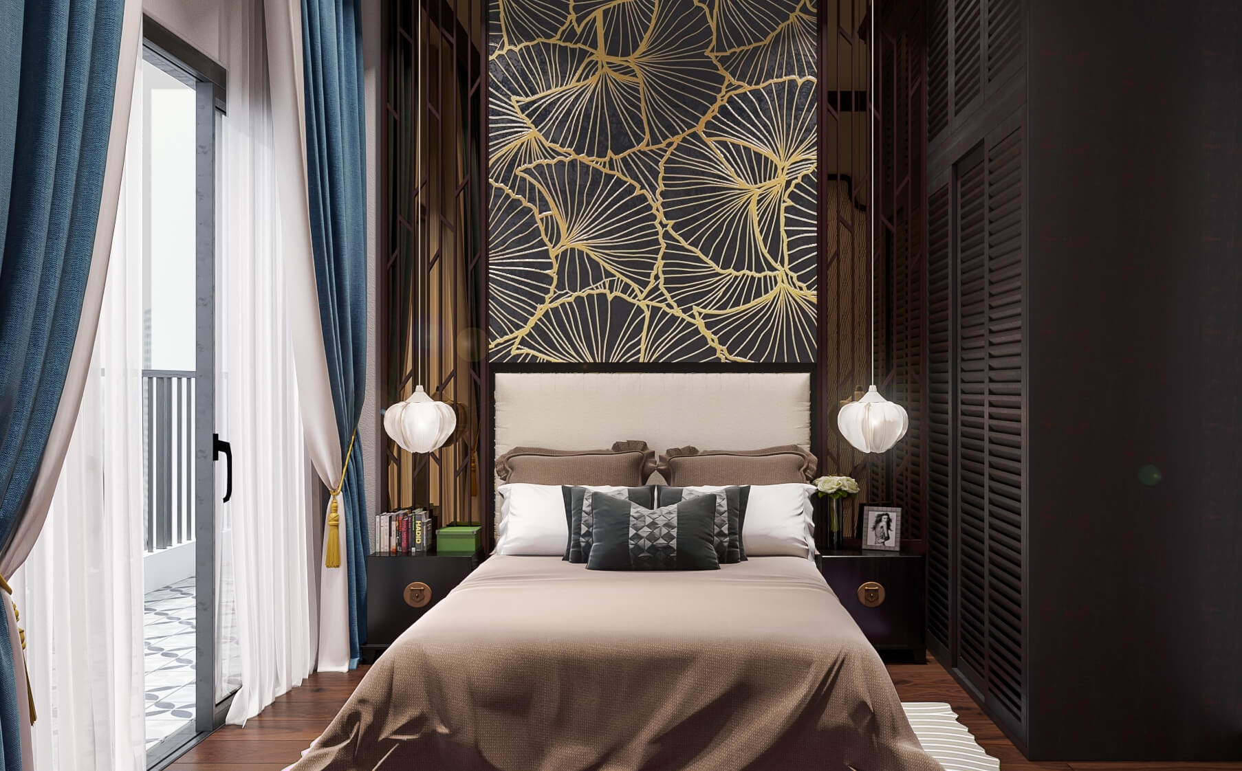 Thiết kế phòng ngủ phong cách Á Đông sang trọng, tiện nghi cho căn hộ cô Hoa
