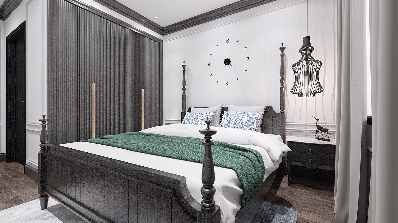 Sự kết hợp của chất liệu gỗ và kiểu thiết kế dân dã của người Việt được khắc họa rõ nét trong không gian phòng ngủ 