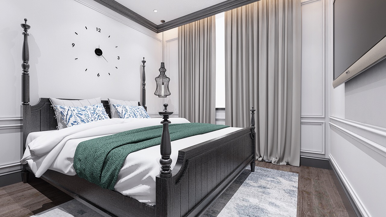 Thiết kế phòng ngủ Á Đông với gam màu và họa tiết giản đơn, nhã nhặn 