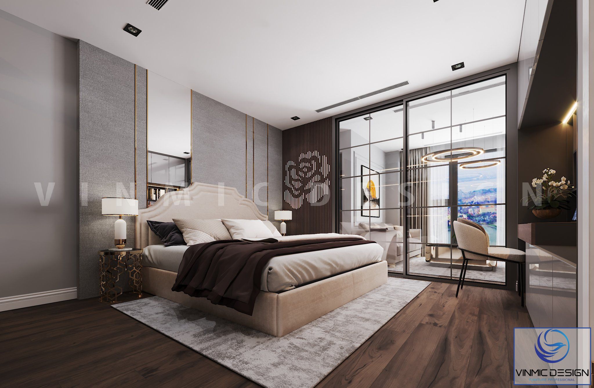 Phòng ngủ đẹp hơn với thiết kế vách ốp tường sang trọng, hiện đại tại chung cư Goldmark City