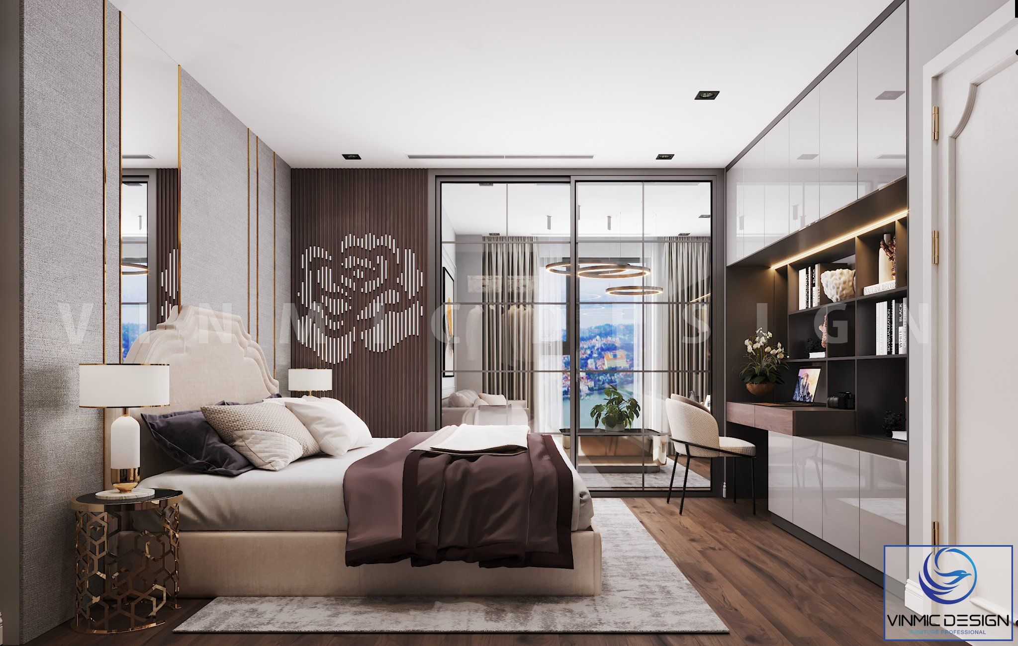 Thiết kế nội thất phòng ngủ master sang trọng, tinh tế của vợ chồng anh Bình tại chung cư Goldmark City