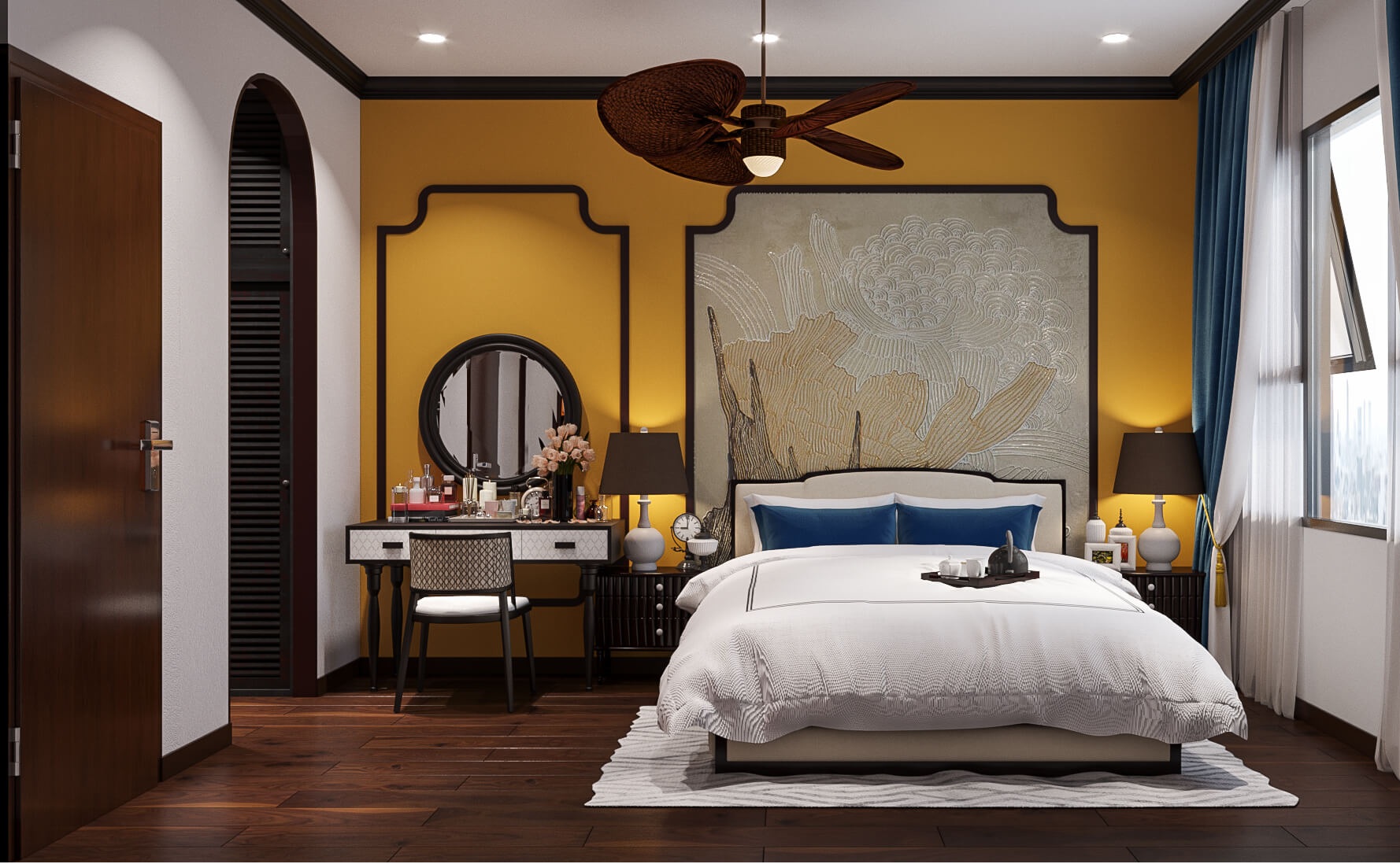 Thiết kế nội thất phòng ngủ sang trọng và ấn tượng, mang đậm phong cách Á Đông