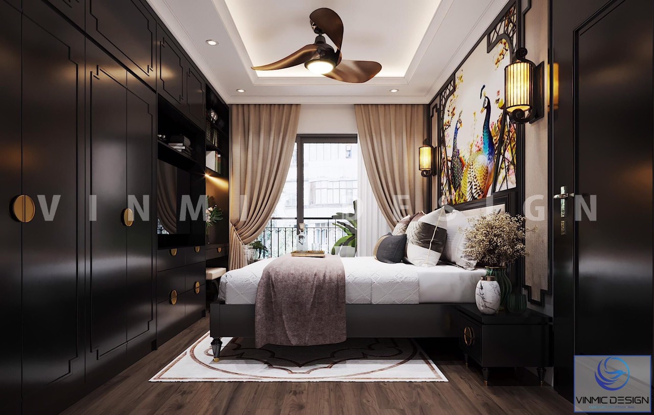 Thiết kế nội thất phòng ngủ master đậm chất Á Đông (phong cách Indochine) của gia đình anh Sơn