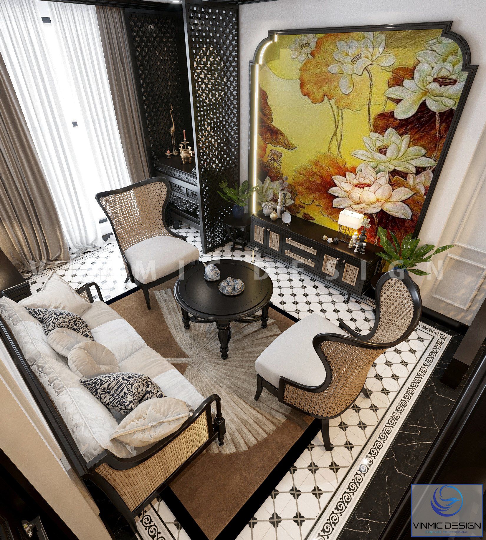 Thiết kế nội thất căn hộ phong cách Á Đông tại chung cư Sunshine Garden