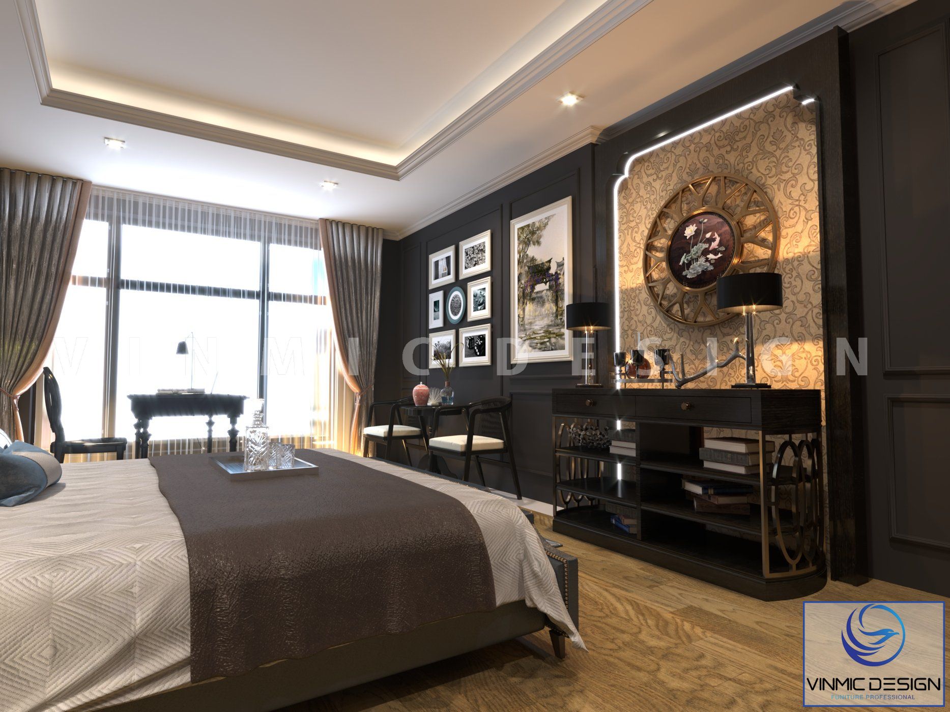 Thiết kế nội thất phòng ngủ phong cách Á Đông tiện nghi, ấn tượng tại căn hộ Sunshine Garden