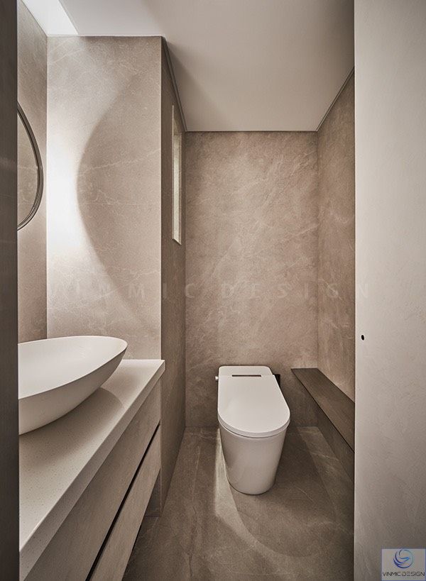 Không cầu kỳ song vẫn thể hiện nét hiện đại trong các thiết kế nhà vệ sinh 