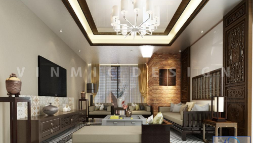Thiết kế nội thất phòng khách phong cách Indochine