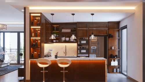 Thiết kế nội thất quầy rượu trong nhà hiện đại, sang trọng