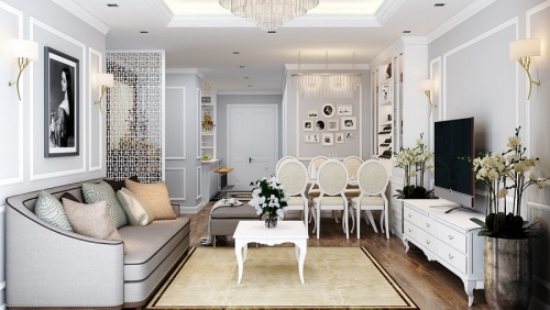 Trang trí nội thất phòng khách nhà ống phong cách tân cổ điển