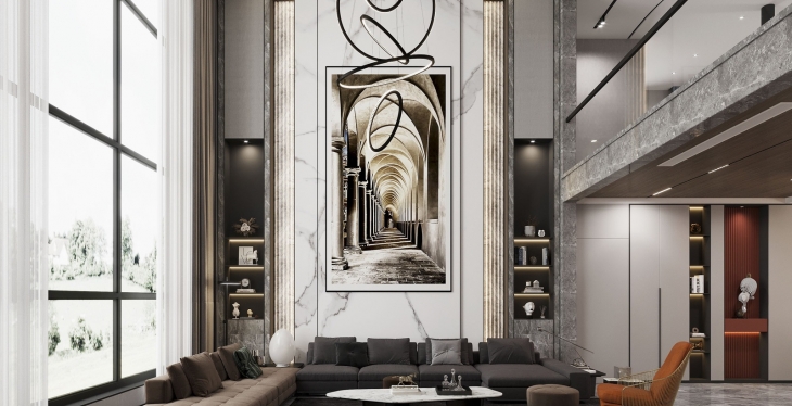 Thiết kế nội thất phòng khách biệt thự thông tầng luxury đẳng cấp